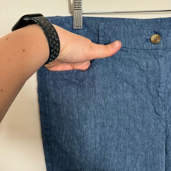 J Jill Linen Stretch Pants Womens Sz L Petite Blue Cropped Linen Blend Coastal - Picture 3 of 12